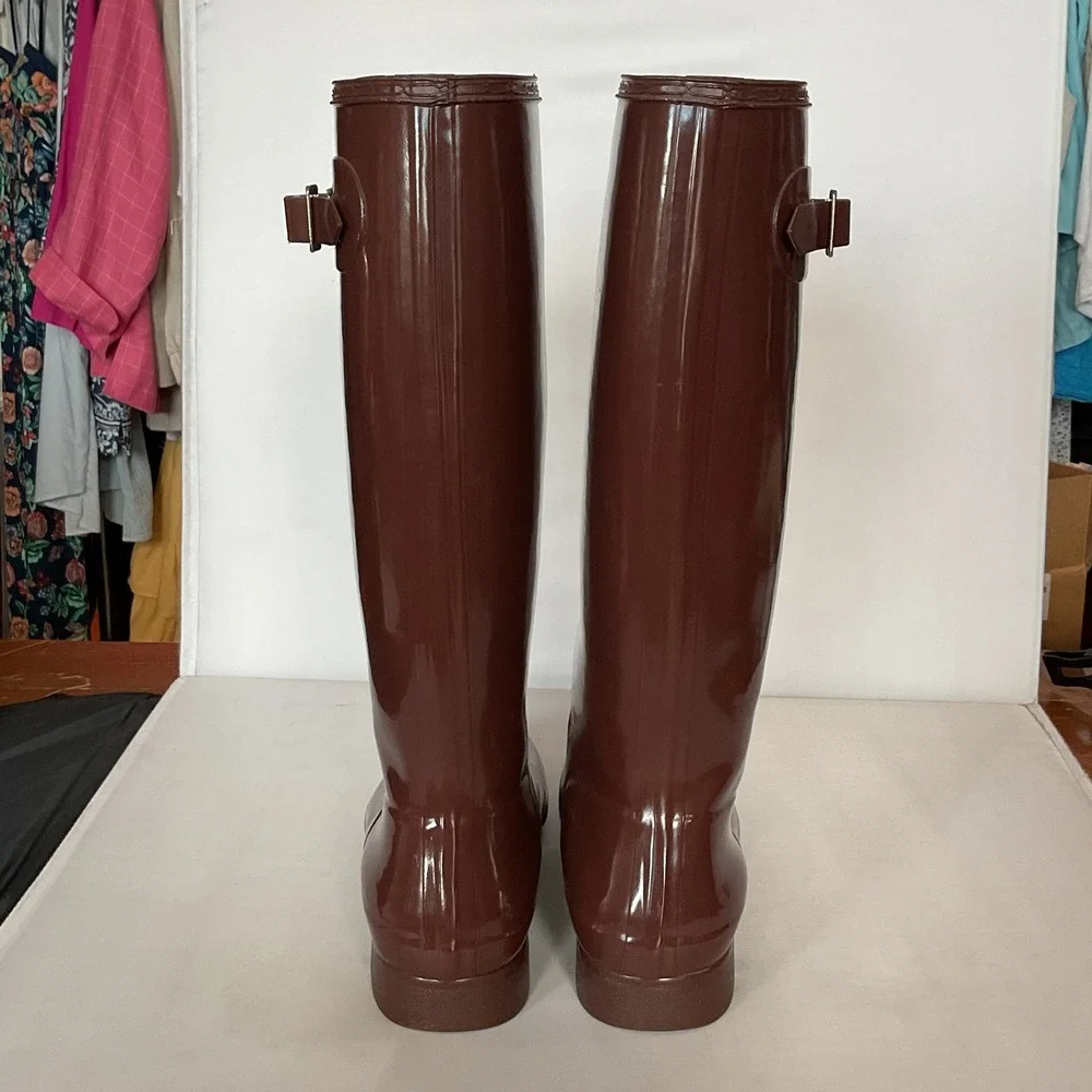 Hunter Original Tall Gloss Brown Rubber Rain Boots Womens Size 10 Waterproof
